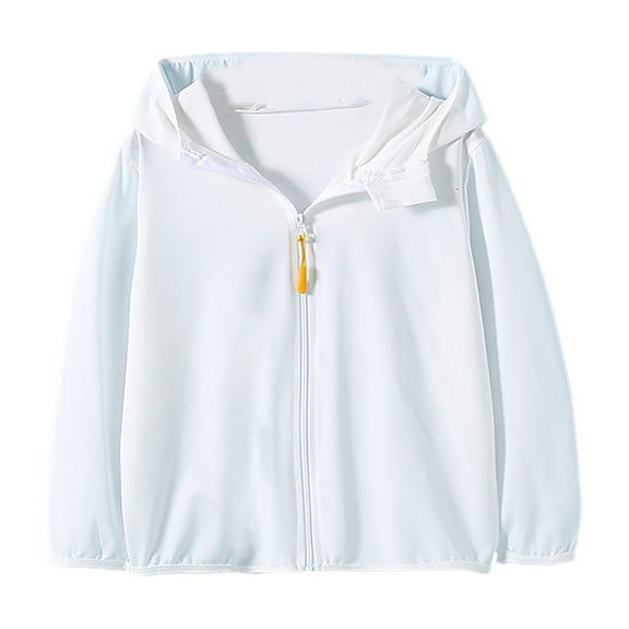 SHENGSI Girls and Boys Summer Solid Color Icy Hooded Zipper Sun Protection Clothing, Girls Boys Summer Solid Color Ice Hooded Zip Up Sun Protective Clothing