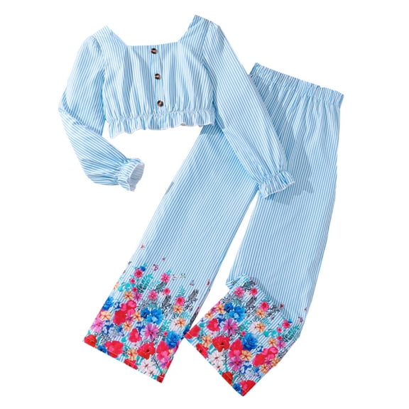 SHENGSI Girls Clothes 6-12 Children'S Clothing Autumn Medium and Large Children'S Striped Long Sleeve Tops and Long Pants Children'S Suits, Girls' Clothing 6 12 Children'S Clothing Autumn