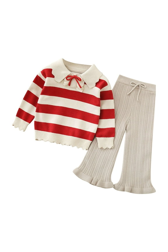SHENGSI Girls Striped Sweater Knitted Striped Pants Two-Piece Set, Girl'S Autumn and Winter Striped Sweater Knitted Striped Pants 2Pc