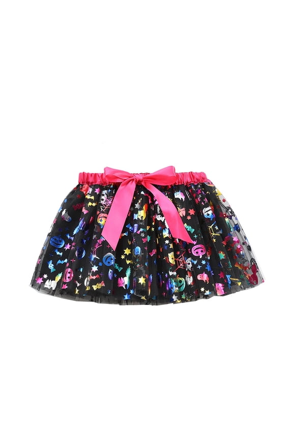 SHENGSI Halloween Spider Print Mesh Pumpkin Bat Tutu Skirt, Girls Layered Tulle Tutu Ballet Dress Kid Tutu Skirt Hairbow Tutu Skirts