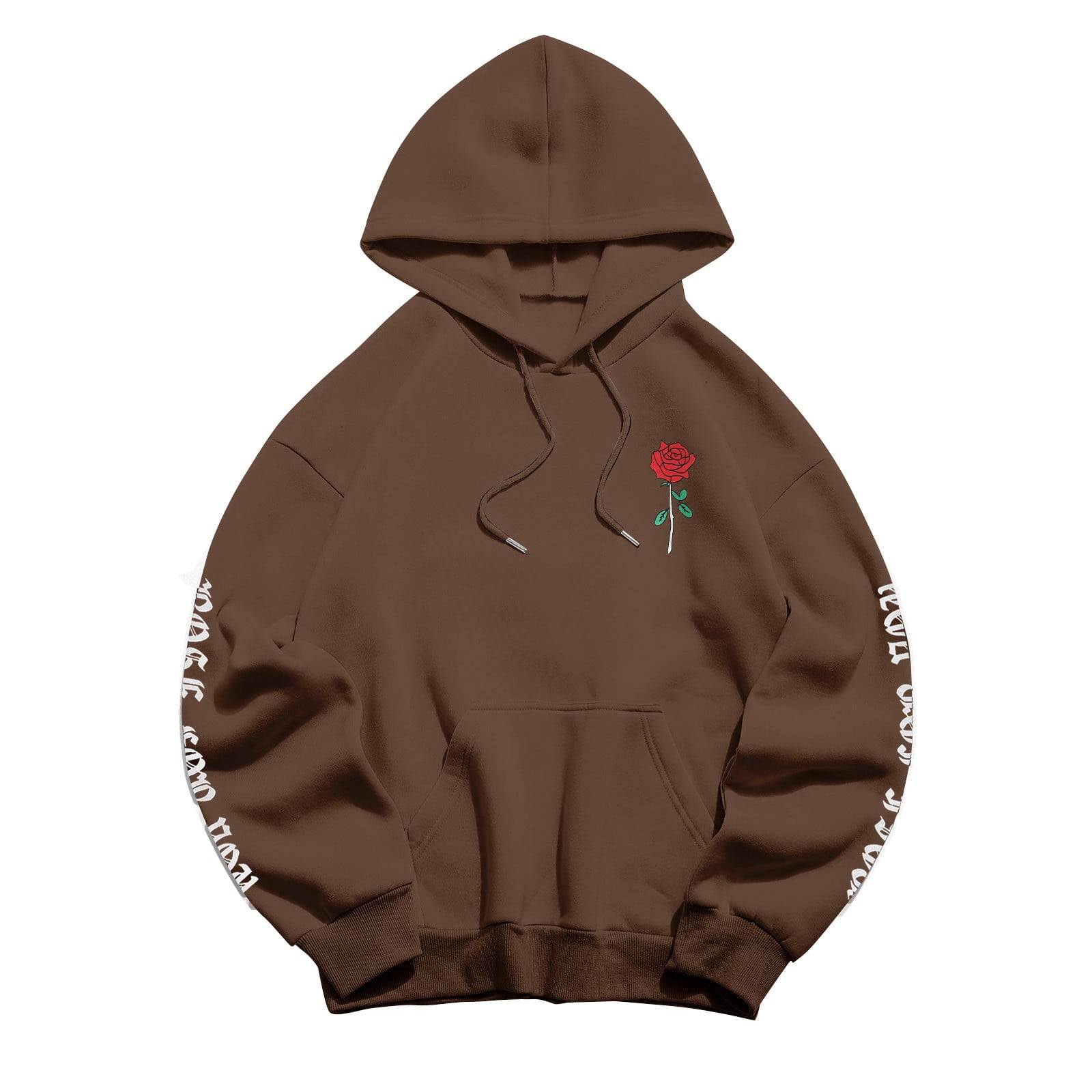 SHENGSI Letter Rose Print Long Sleeve Hooded Sweatshirt with Pockets Women S Rose for You Letter Rose Printed Long Sleeved Hoodie with Pockets Walmart