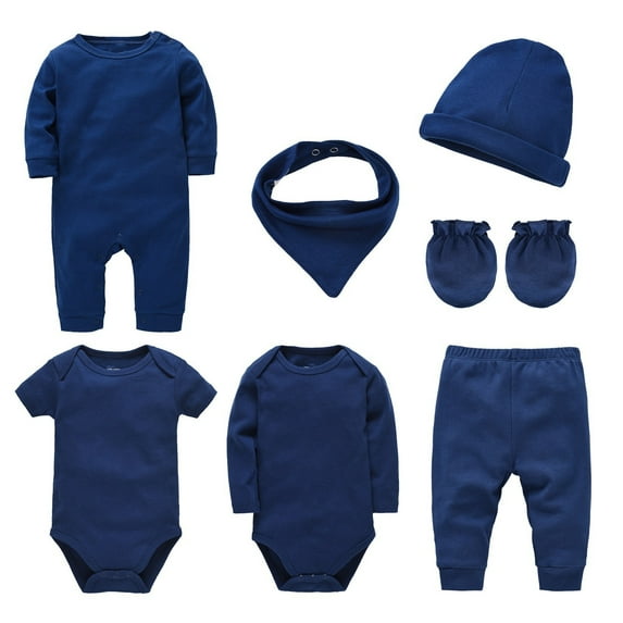 SHENGSI Newborn Double-Sided Cotton Robe Suit 7-Piece Set, Newborn Double Cotton Clothing Set 7 Sets of Solid Color Climbing Clothes Korean Version of Plain Color Men and Women Clothes for Children