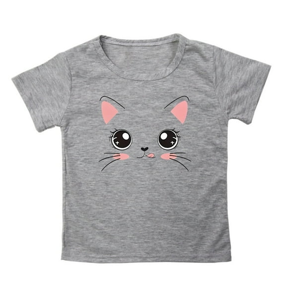 SHENGSI Summer Loose Casual Trendy Cute Cat Print Short-Sleeved T-Shirt Tops for Girls and Middle-Aged Children, Girls Summer Loose Casual Trendy Cute Cat Printed Short Sleeve T Shirt Top