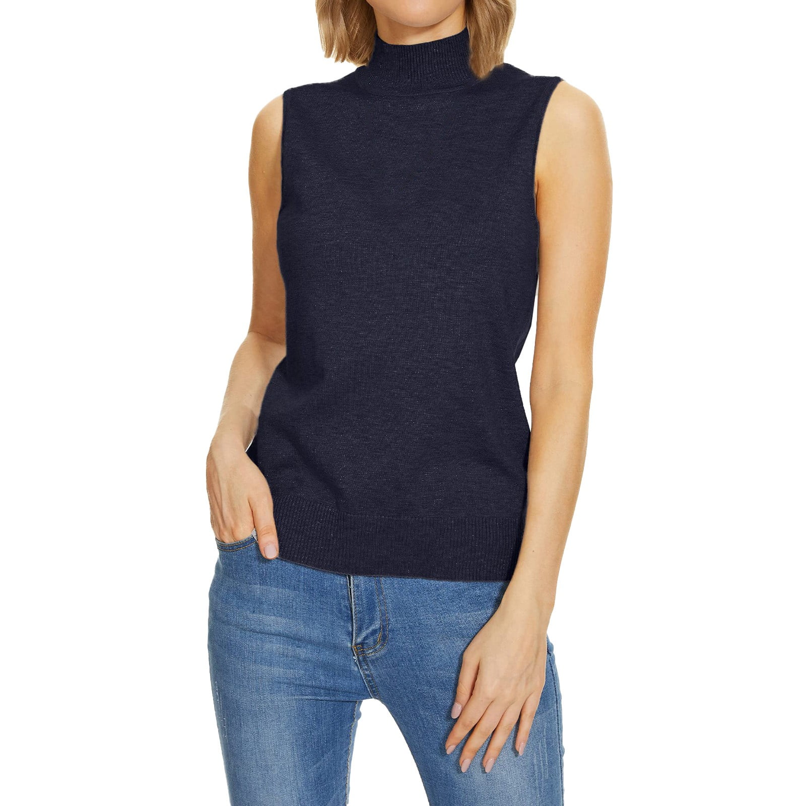 SHENGSI Women'S Solid Color Vest Bottoming Short Half Turtle Collar