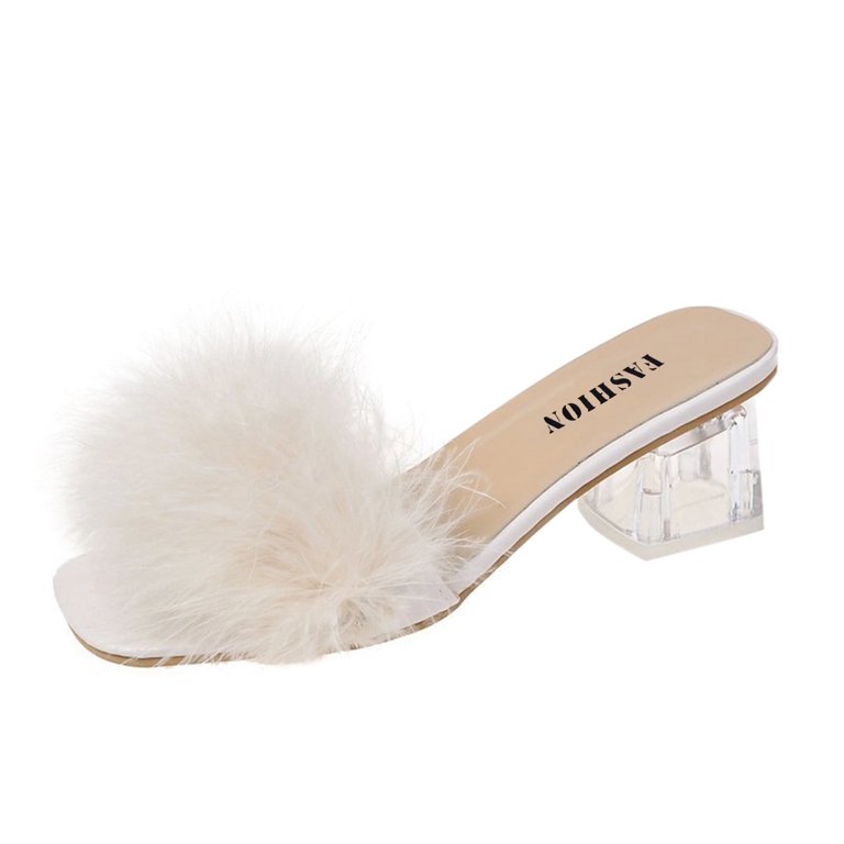 SHENGSI Women’s Open Toe Solid Color Furry Thick Heel High Heel 