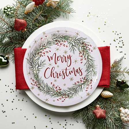 SHENGXINY 10PCS Christmas Paper Plates Set,Disposable Painted Paper Plates for Parties,Water Proof Oil Draining Thickened Sturdy Based Pulp,Home Decor White 7x7in