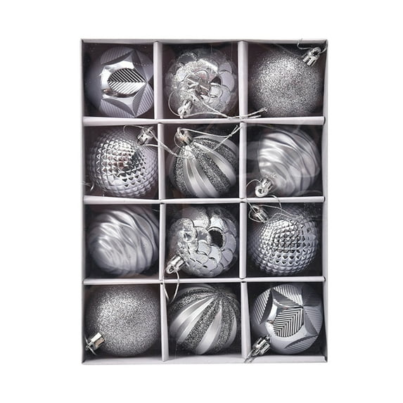 SHENGXINY 12PCS Christmas Tree Ornaments,Shatterproof Painted Christmas Ball Gift Box for Home,Indoor,Outdoor,Party,Birthday Decor 2.36Inch Silver