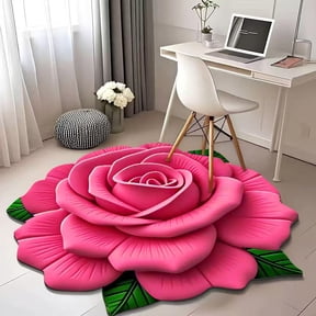 SHENGXINY 1PCS 3D Design Flower Rose Rugs for Living Room, Washable No Slip Anti Mold Drying Floor Mat Irregular Shaped, Quick Dry Rugs for Bedroom Indoor, Home Decor Accessories 1'8'x1'8' Pink
