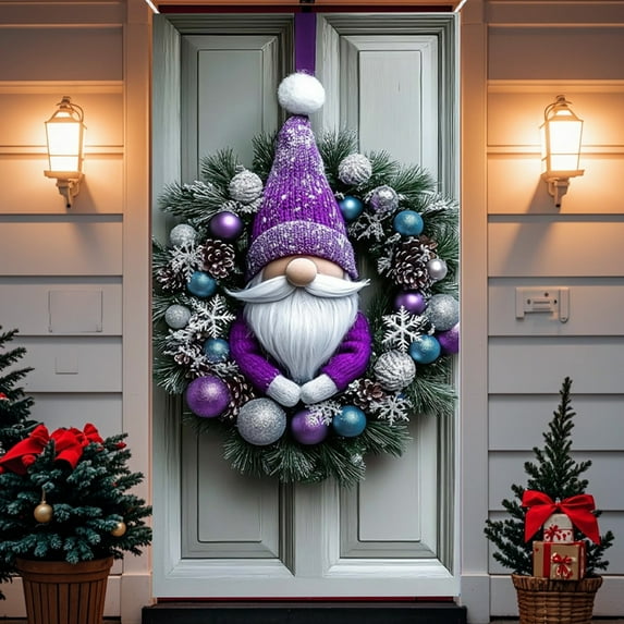 SHENGXINY 1PCS Christmas Wreaths Front Door Cover,Hanging Door Decorations,Cute Santa Claus Painted Cover for Porch Outdoor Indoor Home Holiday Party Bedroom Decor Multicolor 35x71in