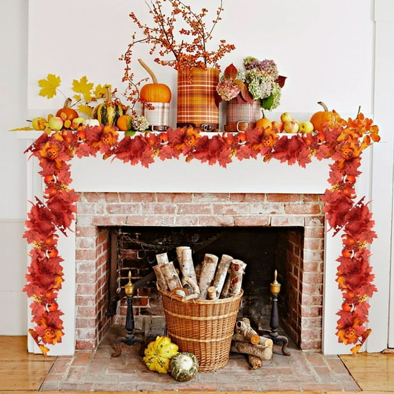 SHENGXINY 1PCS Fall Decorations Artificial Maple Leaf with Pumpkin Garland Hanging Vines for Door FirePlace Decor Indoor Outdoor Decorations 62.99 in Black