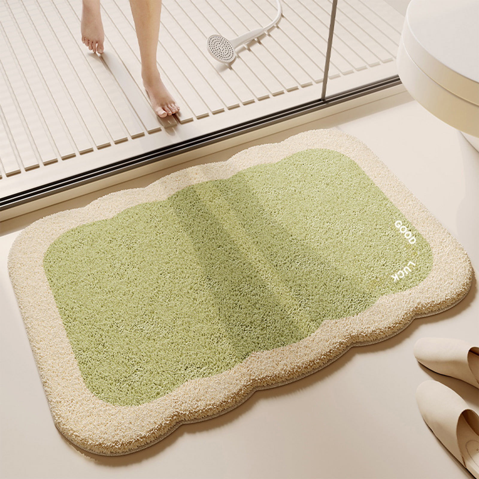 SHENGXINY 1PCS Scalloped Bathroom Rugs, Washable No Slip Anti Mold ...