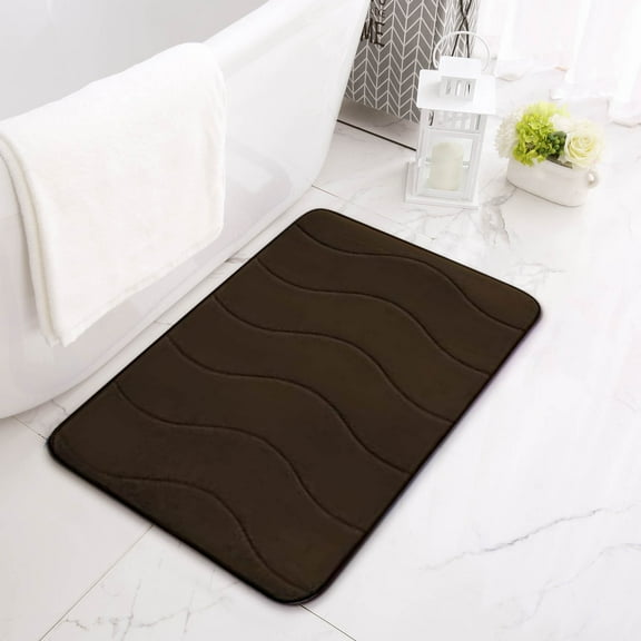 SHENGXINY 1PCS No Slip Bathroom Rugs, Washable Anti Mold Drying Shower Mat, Quick Dry Thick Striped Memory Foam Mat for Tub Shower, Indoor, Home Decor Accessories 2'0'x1'4' Coffee