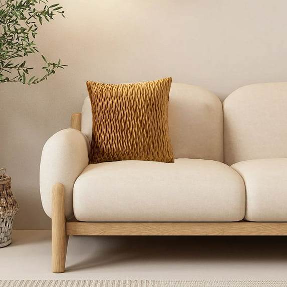 SHENGXINY 1PCS Solid Color Velvet Decorative Throw Pillow Cover- Soft Striped Couch Pillowcases for Living Room ,Bedroom ,Sofa , Home Decor 18x18in Khaki