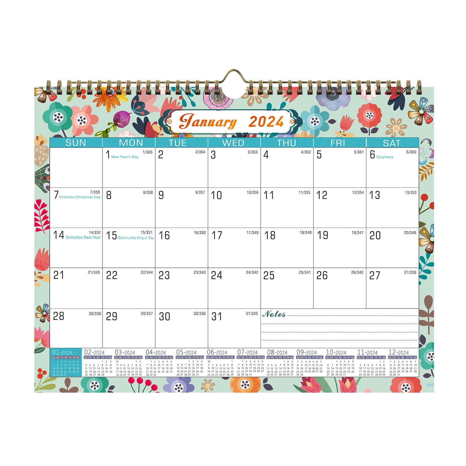 SHENGXINY 2024 Calendar Clearance Strong Twinwire Binding Large Daily