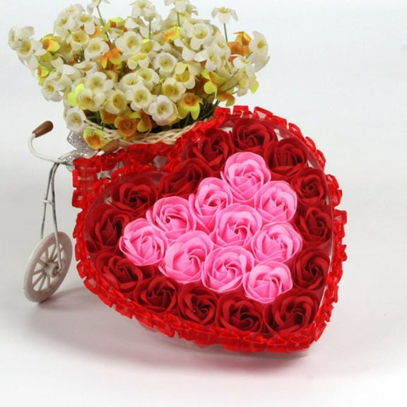 SHENGXINY 24PCS Valentine's Day Flowers,Artificial Rose Gift Box With Ribbon,Birthday Wedding Home Decor,Party Favors,Decorations Pink 6.7in