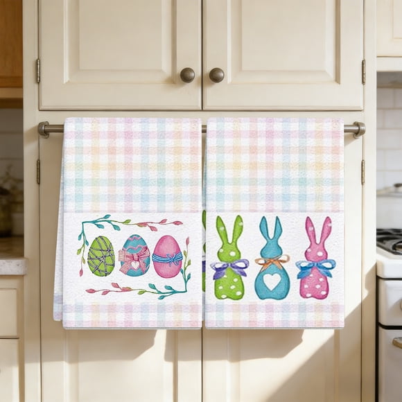 SHENGXINY 2PCS Easter Bath Towels,Easter Themed Kitchen Hand Towels - Absorbent Soft Towels for Cooking Baking Decor Multicolor 26x17.7in