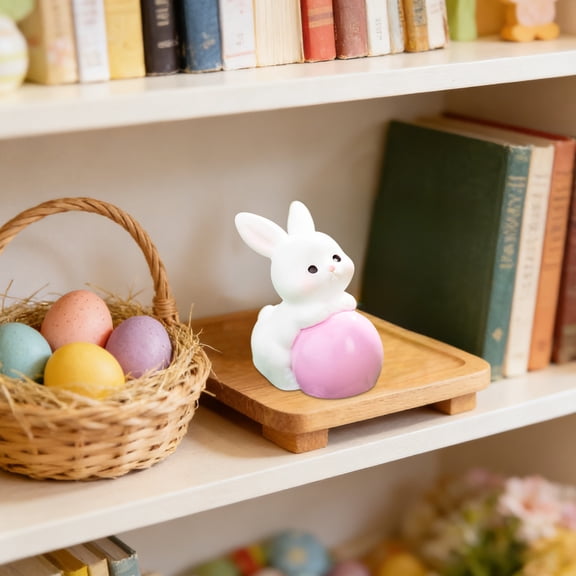 SHENGXINY 2PCS Easter Bunny Egg Gnome Figurine - Cartoon Micro Landscape Easter Decorations Desktop Car Ornaments Accent Decor Pink 1.02x0.87in