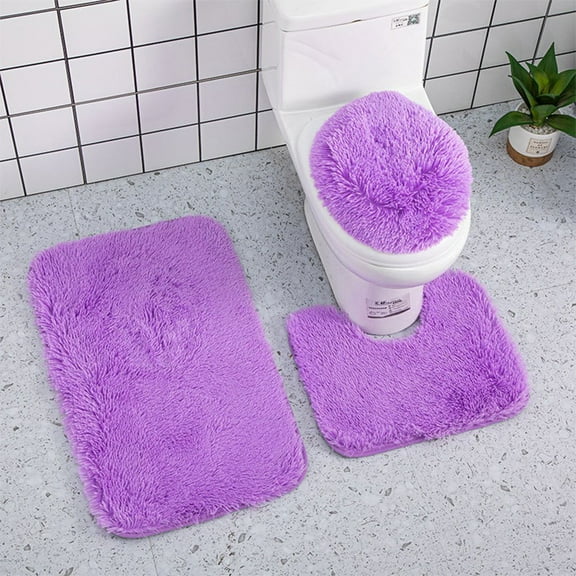 SHENGXINY 3PCS Bathroom Rug Mat Set, Microfiber Shaggy Bath Set with U-Shaped Toilet Mat, Machine Wash No Slip Anti Mold Absorbent Dirt Ultra Soft Toilet Rug for Bathroom, Tub, Shower Purple