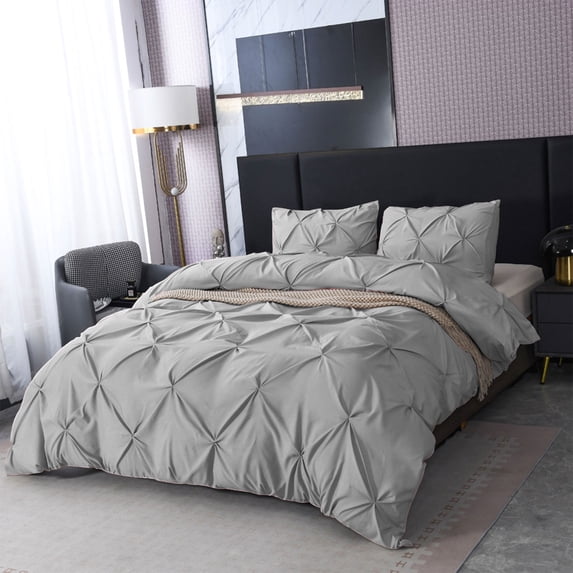 SHENGXINY 3PCS Duvet Cover Set Queen, Solid Color Bedding Set - Soft Breathable Bedding with Matching Pillowcase Home Decor Gray 90.15x90.15in