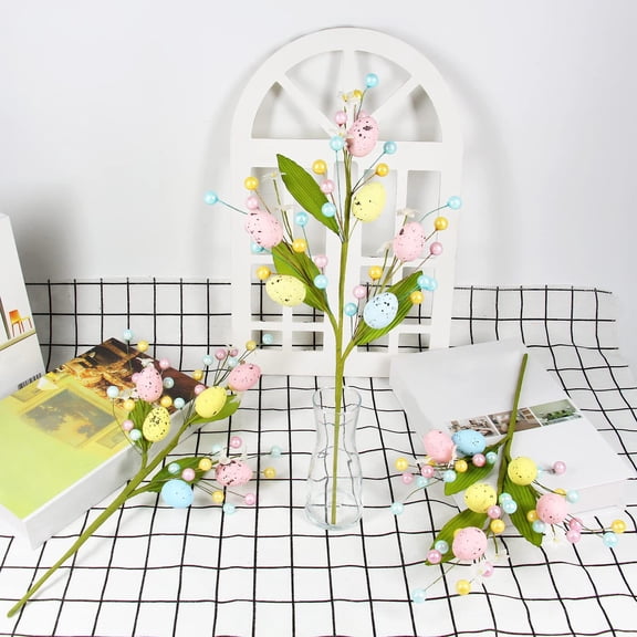 SHENGXINY 3PCS Easter Tabletop Decor,Easter Egg Tree,Artificial Plants,Egg-Shaped Artificial Berry Branches,Spring Table Decor green 15.74x3.14x0.39in