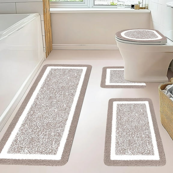 SHENGXINY 4 Piece Bathroom Rug Set,Soft Comfortable Non-Slip Machine Washable Bath Mats,Home Decor Brown 15.7x31.4in