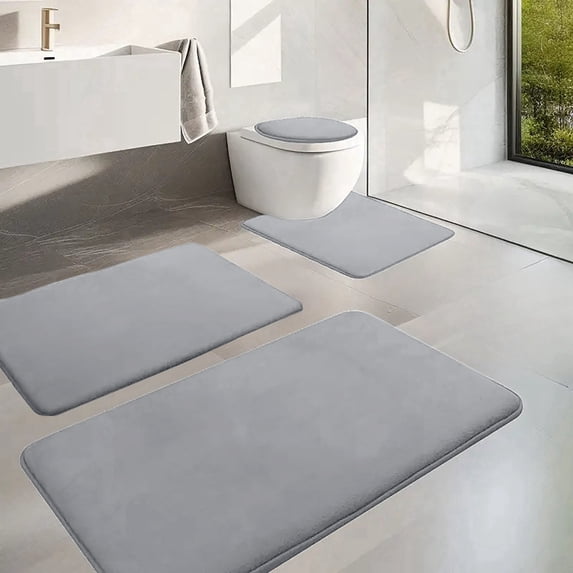 SHENGXINY 4PCS Bathroom Rug Mat Set with U-Shaped Toilet Cover, Washable No Slip Anti Mold Absorbent Dirt Ultra Soft Carpet Mats, Absorbent Plush Shaggy Bath Mats Gray