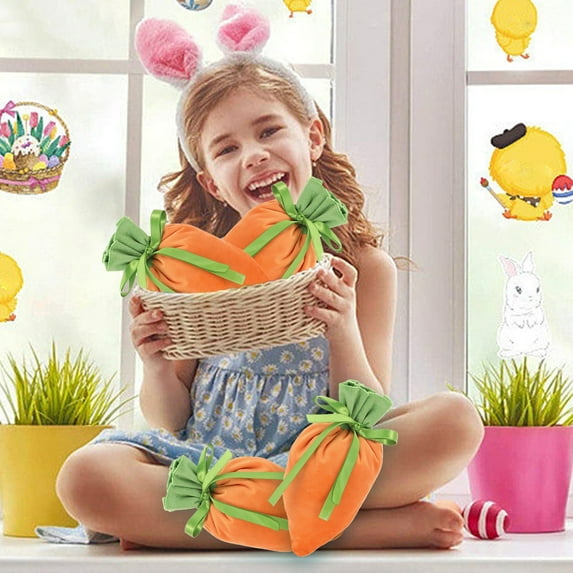 SHENGXINY 4PCS Easter Basket, Carrot Treat Bags Cute Cloth Handbag Food Storage Party Supply, Easter Decorations and Ornaments, Perfect for Easter & Spring Party Favor yellow 4.77x7.8in