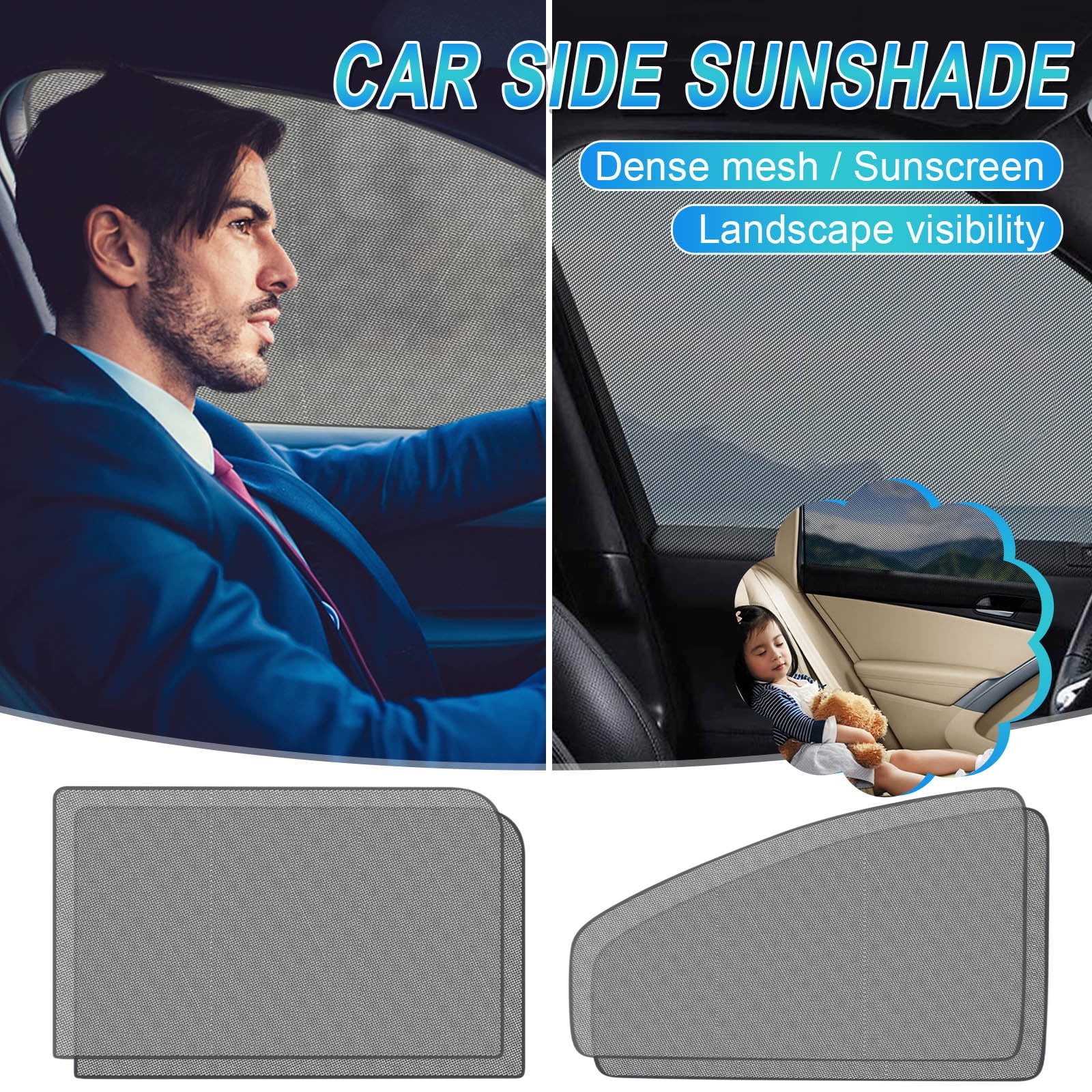 SHENGXINY 4Pcs Car Rear Window Side Sun Shade Cover Block Static Cling