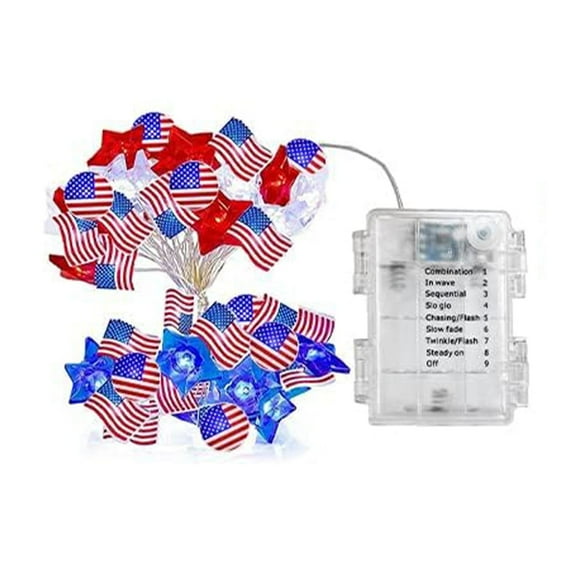 SHENGXINY 4th of July Lamp String Decorations Clearance Red White Blue Star and Flag Lights Battery Operated USA Flag Decorations for Indoor Outdoor Memorial Day 4th of July 1m