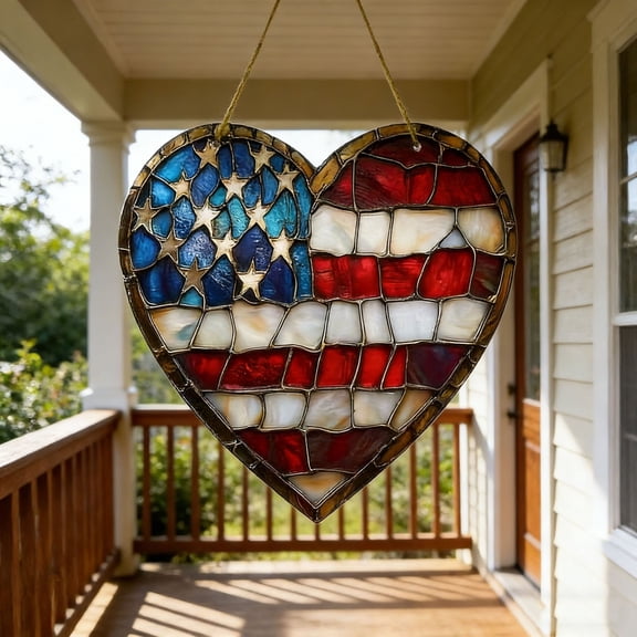 SHENGXINY 4th of July Window Hanging Decorations, Patriotic Independence Day Decor, Usa Flag Acrylic 2D Star Ornament for Home Living Room Door Window, Party Supplies Multicolor