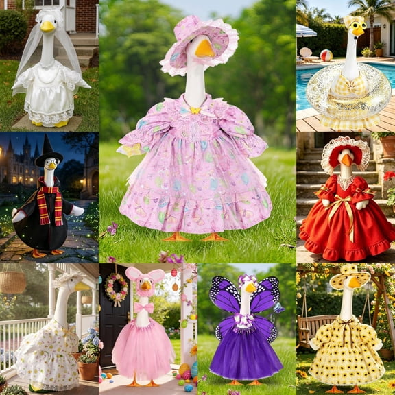 SHENGXINY 4th of July Mini Goose Outfit, Red White Blue Flag Hat Dress Set Goose Clothes for Desktop Indoor Home Decor