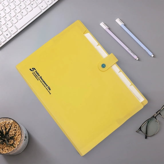 SHENGXINY 5-Pocket Expanding File Folder, A4 5-Pocket Accordion File Folder, Multi-Layer Plastic Organizer for Office Documents Yellow
