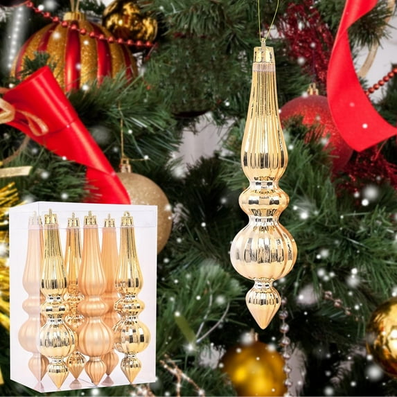 SHENGXINY 6PCS Christmas Tree Balls Ornaments Special Shaped Painted Glass Xmas Decor for Party,Home,Indoor,Outdoor,Festival,Birthday Decor 6.7x1.6Inch Gold
