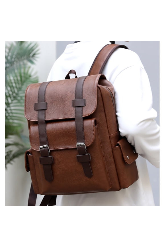 Backpack for Women Men,Leather Laptop Backpack Fits 15.6 Inch Notebook Ideal for Business Work and Travel Brown