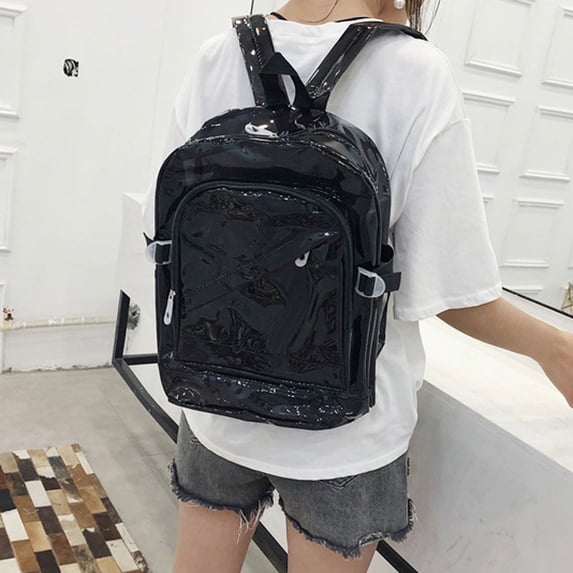 SHENGXINY Backpack for Women Men,Plastic Candy Color Jelly Bag Transparent Design for Spring Summer Daily Outings Black