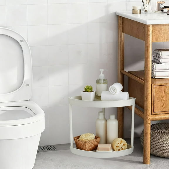 SHENGXINY Bathroom Storage Rolling Cart, Multi Tier Shelf & Rack, Freestanding Bathroom Corner Organizer, Toiletries Storage Holder White 12.80x11.22in