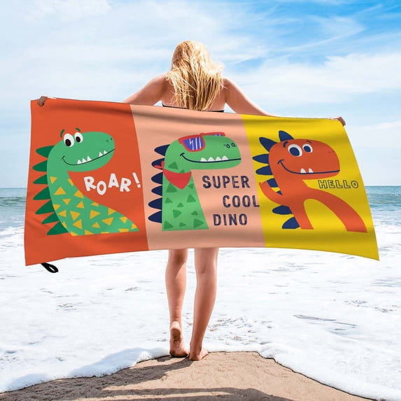 SHENGXINY Beach Towel, Dinosaur Printed Kids Beach Towel Soft Microfiber for Bath and Beach Multicolor