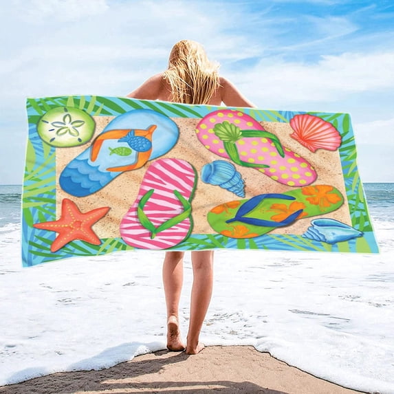 SHENGXINY Beach Towel, Summer Slipper Pattern Microfiber Beach Towel Multi-Purpose Design Multicolor