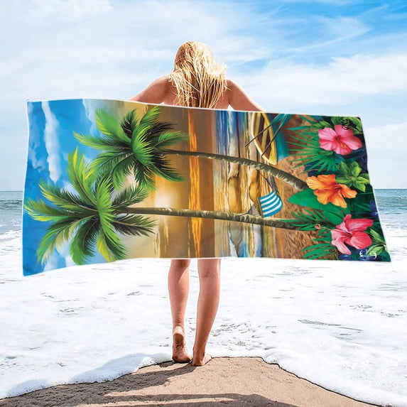 SHENGXINY Beach Towel, Summer Slipper Pattern Microfiber Beach Towel Multi-Purpose Design Multicolor