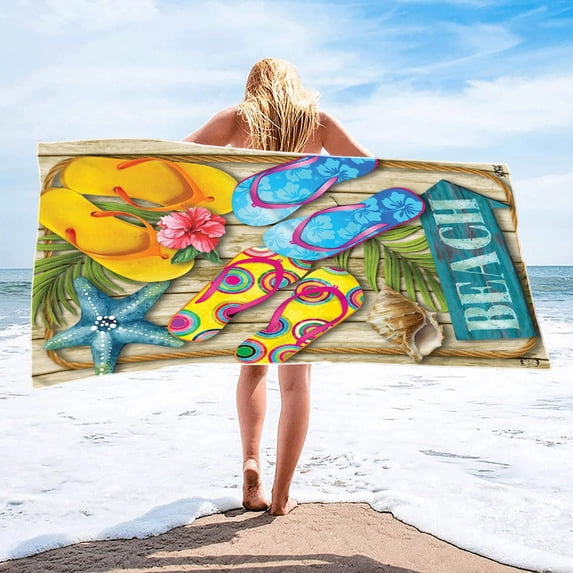 SHENGXINY Beach Towel, Summer Slipper Pattern Microfiber Beach Towel Multi-Purpose Design Multicolor