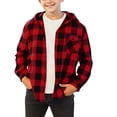 thumbnail image 1 of SHENGXINY Boys Flannel Shirt Hooded Plaid Button Down Long Sleeve Casual Spring Fall Jackets Child Shacket Outerwear Red 8-9 Years, 1 of 5
