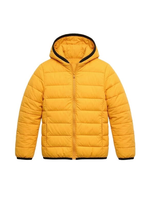 Boys Winter Coat Zip-up Packable Quilted Soft-touch Insulation Lightweight Waterproof Portable Puffer Hooded Jacket Yellow 2-3 Years