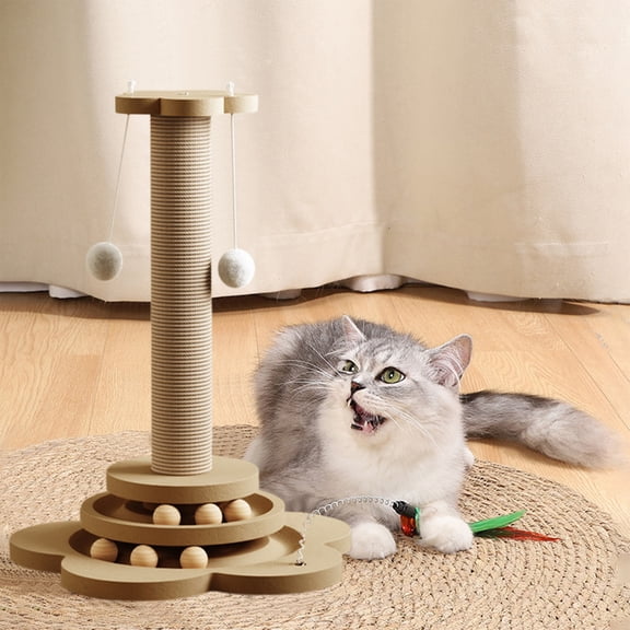 SHENGXINY Cat toys, Pet Scratching Post & Climbing Frame, Non-Shedding Sisal - Space-Saving Toy Beige 9.8x15.7in
