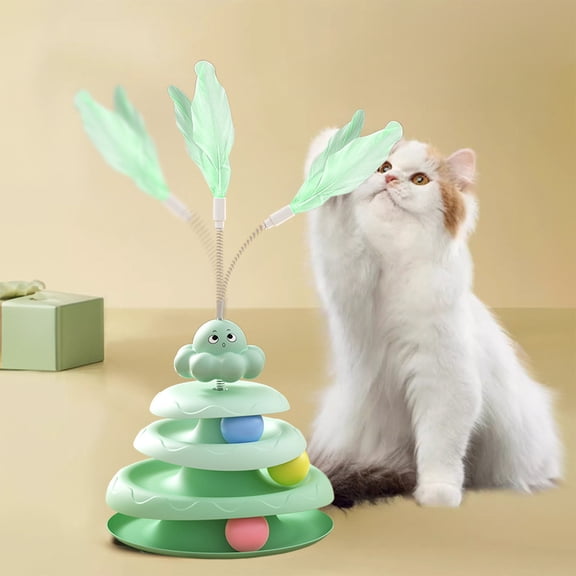 SHENGXINY Cat toys, Pet Interactive Spinner Track, Balls & Boredom Relief - Kitten Activity Center for Active Play & Entertainment Green 7.9x16in