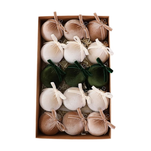 SHENGXINY Christmas Balls, 15 Pack 2.4in Velvet Wrapped Bow Ornaments with Gift Box for Farmhouse Xmas Tree Decorations