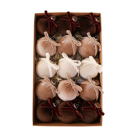 SHENGXINY Christmas Balls, 15 Pack 2.4in Velvet Wrapped Bow Ornaments with Gift Box for Farmhouse Xmas Tree Decorations