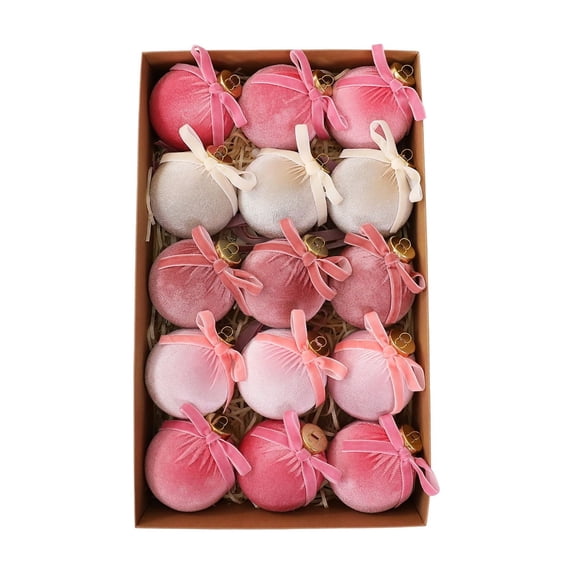 SHENGXINY Christmas Balls, 15 Pack 2.4in Velvet Wrapped Bow Ornaments with Gift Box for Farmhouse Xmas Tree Decorations