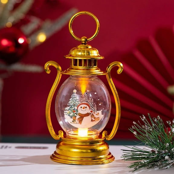 SHENGXINY Christmas Bedside Warm Light Lamp,Christmas Decorations,Handheld Small Oil Lamps,Tabletop Decorations,Home Decor Gold 2.4x2.4x5.5in