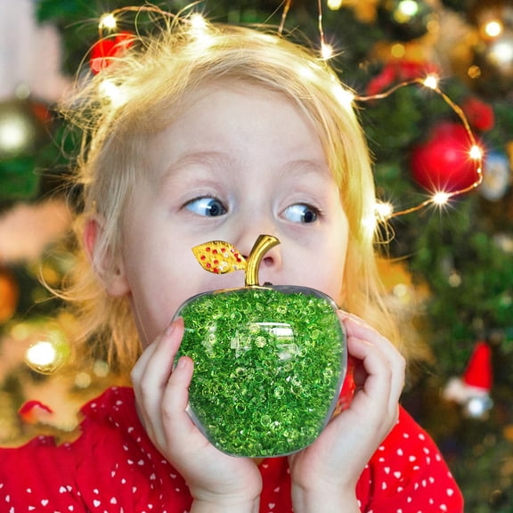 SHENGXINY Christmas Crystal Apples,Gift for Teens, Women,Friends, Romantic Ornamental Apples Display,Christmas Decorations Green 3.14x3.66in