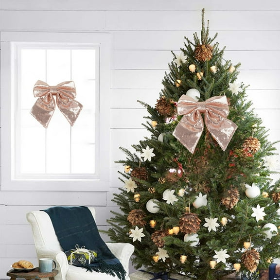 SHENGXINY Christmas Decor,Cute Glitter Bow Ornaments , Christmas Tree Accessories Decorations,Wreath Door and Window Hangings Decor,Home Decor Rose Gold 9.84x9.84in